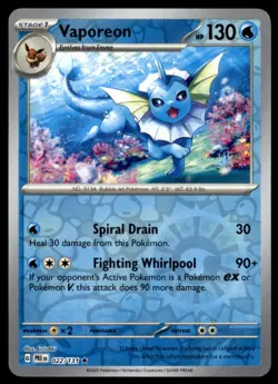 Vaporeon 022/131 Holo Rare SV: Prismatic Evolutions Pokemon Reverse Holo LP - Image 1