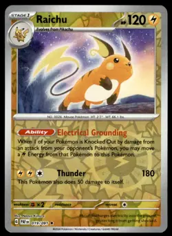 Raichu 019/091 Rare Paldean Fates Pokemon Reverse Holo Lightly Played - Image 1