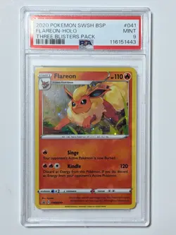 2020 POKEMON SWSH BLACK STAR PROMO THREE BLISTERS PACK #041 FLAREON-HOLO PSA 9 - Image 1