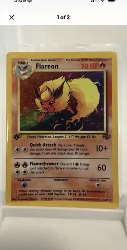 Flareon 1st Edition Holo Rare Jungle 3/64 70 HP Pokemon Card Wizards - Image 1