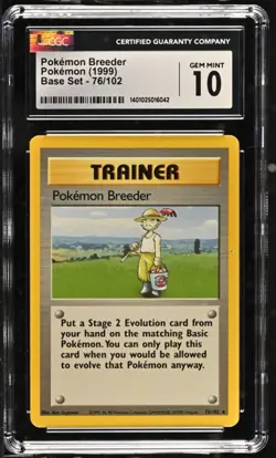 CGC 10 1999 Pokemon Base Set 76/102 Pokemon Breeder Pokemon Card - Image 1