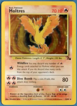 1999 POKEMON TCG “MOLTRES” 12/62 HOLOGRAPHIC FOSSIL CARD RARE - Image 1