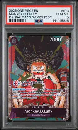 One Piece Monkey D. Luffy Bandai Card Games Fest Afro Promo OP07-073 PSA 10 - Image 1
