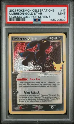2021 Pokemon Celebrations Umbreon Gold Star PSA 9 Mint Card #17 - Image 2