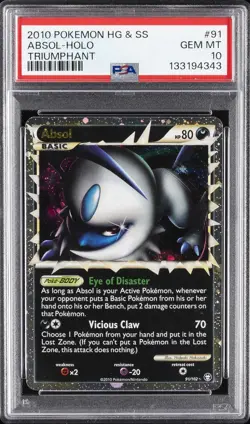2010 POKEMON HEARTGOLD & SOULSILVER TRIUMPHANT #91 ABSOL-HOLO PSA 10 - Image 1
