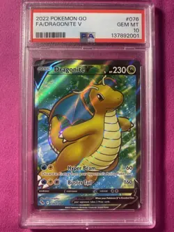 2022 POKEMON GO #076 FULL ART/DRAGONITE V PSA 10 GEM MINT - Image 1