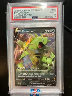 2022 Pokemon SWSH Tyranitar V Strikers Tin Promo #109 PSA 9 Z - Image 1