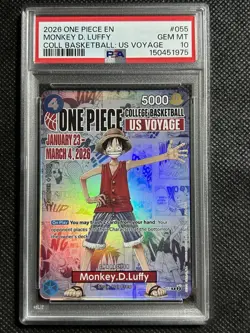2026 ONE PIECE PROMOS COLLEGE BASKETBALL : US VOYAGE MONKEY D. LUFFY PSA 10 - Image 1