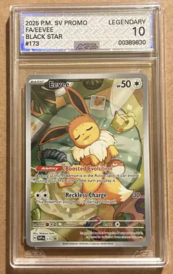 2025 POKEMON SVP EN-SV BLACK STAR PROMO #173 EEVEE Legendary AGS 10 - Image 1