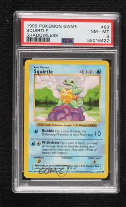 Squirtle Shadowless Pokemon Base Set PSA 8 1999 - Image 1