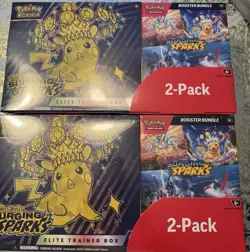 2x Lot Costco Surging Sparks Elite Trainer Box + Booster Bundle Pokemon - Image 1