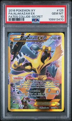 2016 POKEMON XY FATES COLLIDE SECRET #125 FULL ART/ALAKAZAM EX PSA 10 - Image 1