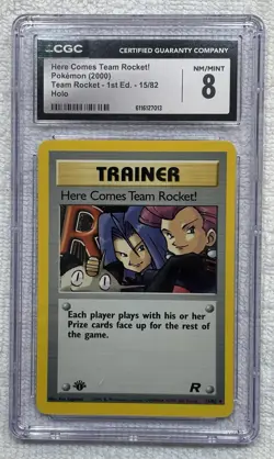 CGC 8 HERE COMES TEAM ROCKET Trainer Holo 15/82 Pokemon Card 1st edition 2000 - Image 1