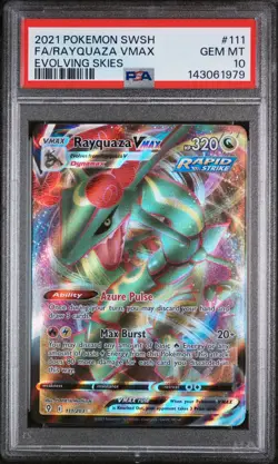 2021 Pokemon Sword & Shield Evolving Skies #111 Fa/Rayquaza Vmax PSA 10 - Image 1