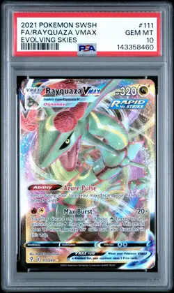 2021 Pokemon Sword & Shield Evolving Skies #111 Fa/Rayquaza Vmax PSA 10 - Image 1