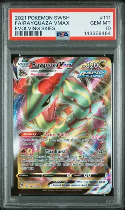 2021 Pokemon Sword & Shield Evolving Skies #111 Fa/Rayquaza Vmax PSA 10 - Image 1