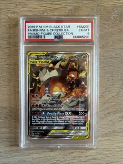 2019 Pokemon SM Black Star Promo #SM201 Full Art, Reshirmat & Charizard GX PSA 6 - Image 1