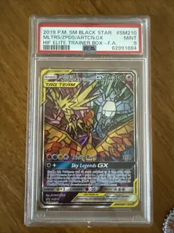 Pokemon TCG Hidden Fates Moltres Zapdos Articuno GX Black Star Promo SM210 PSA 9 - Image 1