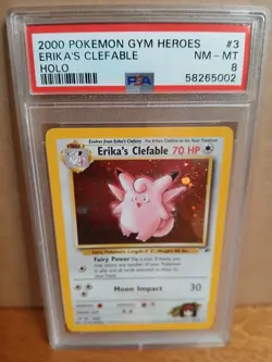 2000 Pokemon Gym Heroes Erika's Clefable Holo 3/132 Unlimited PSA 8 NM-MT WOTC - Image 1