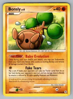 Bonsly 71/130 Common Diamond & Pearl Pokemon MP - Image 1