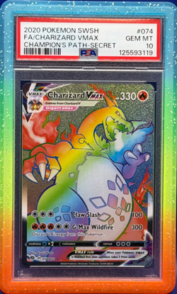 2020 Pokemon SWSH FA/Charizard VMAX #074 Champion's Path Secret Rainbow PSA 10 - Image 1