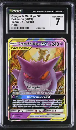 CGC 7 Gengar & Mimikyu Gx 53/181 Holo Team Up Pokemon Card - Image 1