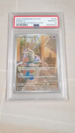 PSA 10 Mimikyu Paldean Fates Pokemon Center Stamp Exclusive ETB SVP 075 GEM MINT - Image 1