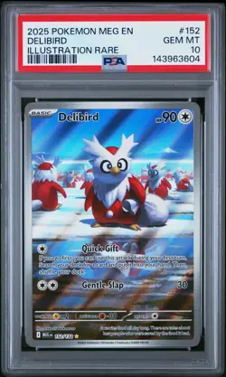 PSA 10 Delibird 152/132 Pokemon Me01: Mega Evolution Illustration Rare 2025 - Image 1