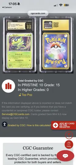 Celebi Pokemon Dream Shine # 001/036 Japanese 2016 CGC Pristine 10 Pop 15 - Image 3