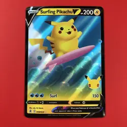 2021 | Pokemon TCG (SURFING PIKACHU 008/025 NM | Celebrations) Holo Card English - Image 1