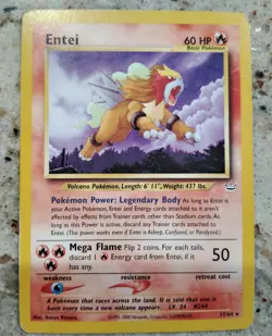 Damaged Entei Pokemon TCG Neo Revelation Unlimited 17/64 Non-Holo Rare Card - Image 1