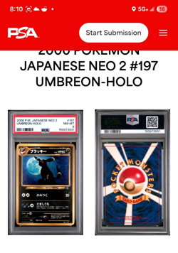 PSA 8 Pokemon Umbreon Neo 2 Japanese Holo Rare #197 - Image 2