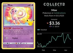 Mew 011/025 Holo Rare Celebrations Pokemon 25th Anniversary 2021 Stamped - Image 3