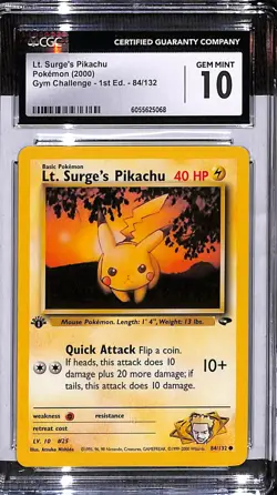 Lt. Surge’s Pikachu #84/132 1st Edition – Pokemon Gym Heroes – CGC 10 – English - Image 1