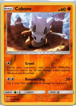 Pokemon TCG Cubone 105/236 Unified Minds Rev Holo NM - Image 1