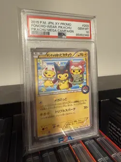 Poncho-Wearing Pikachu Pokemon 2015 Mega Campaign Promo Japanese 203/XY-P PSA 10 - Image 1