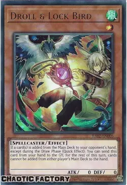 YUGIOH RA02-EN006 Droll & Lock Bird (alternate art) Ultra Rare 1st Edition NM - Image 1