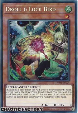 YUGIOH RA02-EN006 Droll & Lock Bird (alternate art) Secret Rare 1st Edition NM - Image 1