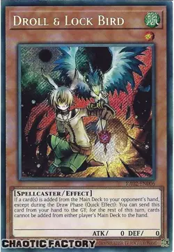 YUGIOH RA02-EN006 Droll & Lock Bird Secret Rare 1st Edition NM - Image 1