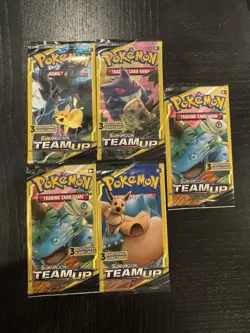 Sun & Moon: Team Up - 3 Card Booster Packs Sealed - LOT of 5- Pokemon TCG - Image 1
