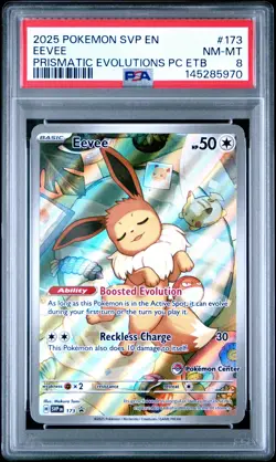 2025 POKEMON PRISMATIC EVOLUTIONS POKEMON CENTER ETB PROMO SVP #173 EEVEE PSA 8 - Image 1