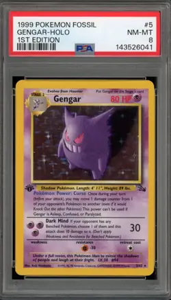 Pokemon Gengar Fossil 1st Edition Holo Rare #5 PSA 8 - Image 1