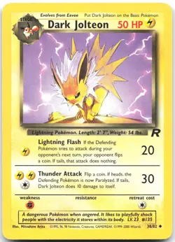 Dark Jolteon 38/82 Uncommon Team Rocket Pokemon Unlimited Moderately Played - Image 1