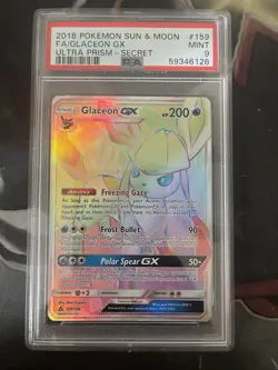 Pokemon Glaceon GX (Secret Rare) 159/156 Sm-Ultra Prism Holo PSA 9 - Image 1