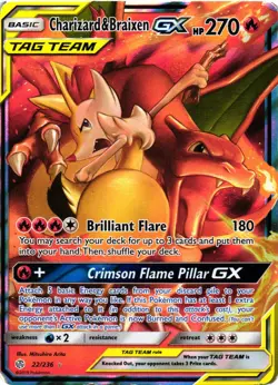 Pokemon TCG Charizard & Braixen GX 22/236 Holo GX Rare Cosmic Eclipse MP - Image 1