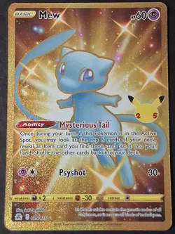 Pokemon Celebrations MEW 025/025 Secret Rare 25th Shiny Gold Holo Card MINT - Image 1