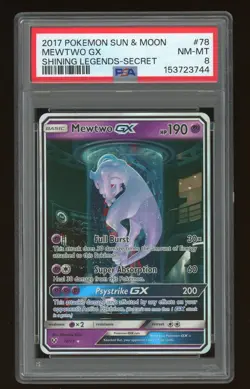 2017 Pokemon Sun & Moon 78/73 Mewtwo GX Shining Legends Secret Art PSA 8 - Image 1