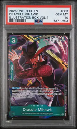 2025 ONE PIECE PROMOS #ST12-003 DRACULE MIHAWK ILLUSTRATION BOX VOL.4 PSA 10 - Image 1