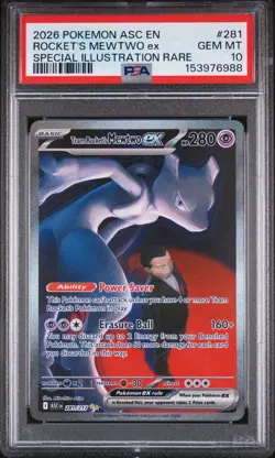 2026 POKEMON ASC EN-ASCENDED HEROES #281 TEAM ROCKET'S MEWTWO EX PSA 10 - Image 1