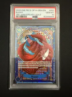 2026 One Piece OP14-EB04 EN 3rd Anniversary Gold #051 Buggy PSA 10 GEM MINT - Image 1